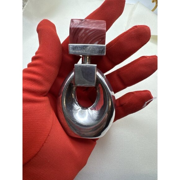 Vintage Sterling Silver Perfume Bottle Red Swirl Acrylic Top Signed Modernist - Picture 5 of 11